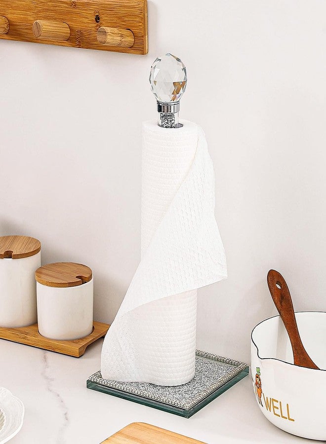 Hochance Silvery Crystal Standing Paper Towel Roll Holder Countertop Weighted Rack,Glam Cute Bling Rhinestone Jeweled Diamonds Modern Decoration Christmas Housewarming Gifts for Kitchen Home Bar - Image 5
